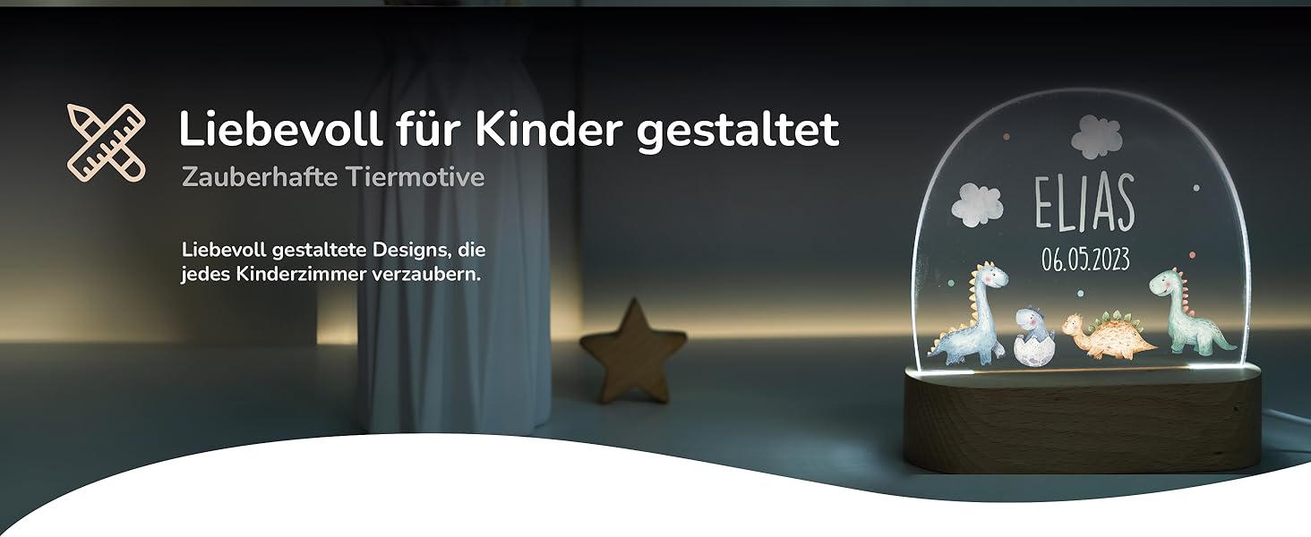 Night light for children with custom names, personalized dimmable night lamp - With a cute animal motif as personalized gifts for children for baptisms, birthdays, Easter & baby gifts