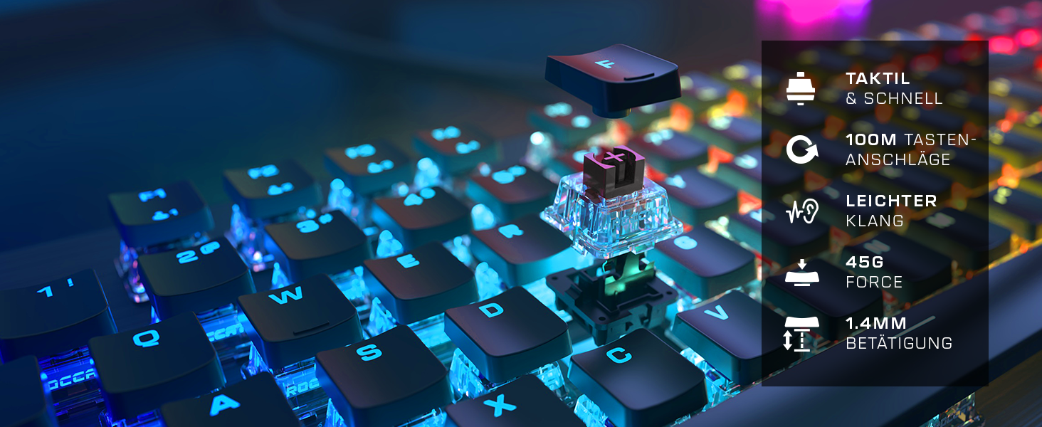 Turtle Beach Vulcan II – Механічна ігрова клавіатура для ПК, перемикачі Tactile Titan II, підсвічування клавіш, знімна підставка для зап'ястя, DE розкладка