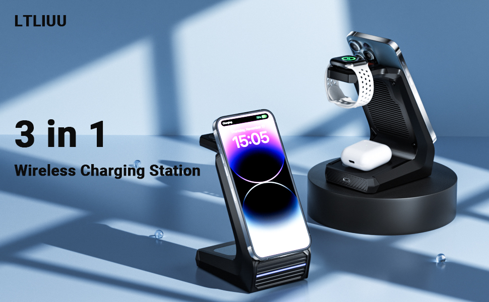 Станція бездротової зарядки 3-в-1 для Apple: iPhone, AirPods, Apple Watch (15W, MagSafe, чорний)