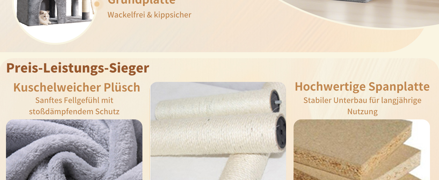 Дерев'яний будиночок для котів Heybly Kratzbaum 120см - великий котячий комплекс з міцною основою, багатоярусні м'які меблі, когтеточка, гамак та іграшка, сірий HCT026W