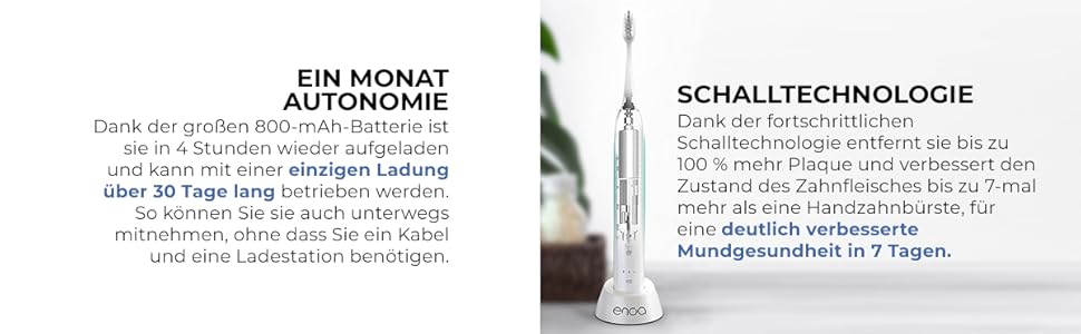 Електрична звукова зубна щітка ENOA з 5 режимами, 3 рівнями інтенсивності, таймером, IPX7 водонепроникна + 5 змінних насадок
