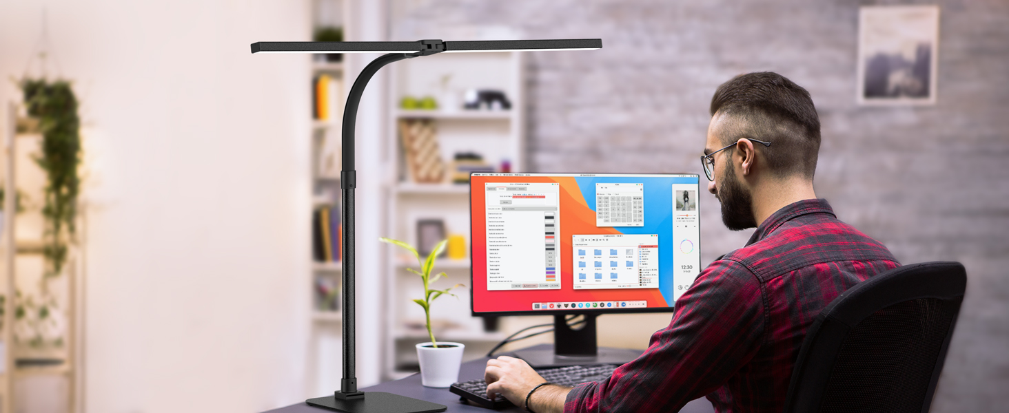 LED лампа для столу Doppelkopf з регулюванням яскравості, 24W, 80см, 5 температур кольору, 5 рівнів яскравості, для роботи, дому, офісу, навчання та читання, чорна