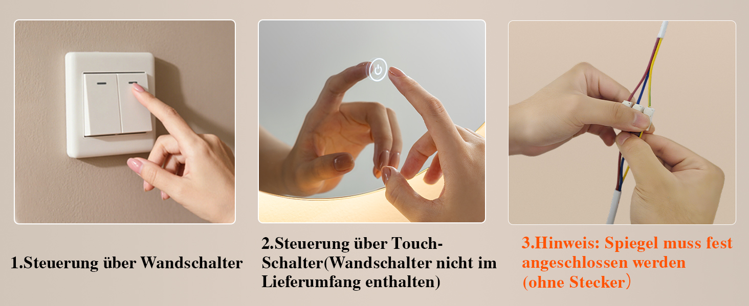 Дзеркало для ванної кімнати з підсвічуванням LED, антизапотівання, сенсорне управління, регулювання яскравості, 3 кольори світла, функція пам'яті, захист від вибуху, кругле дзеркало 50 см (діаметр), 60x60 см (розміри)