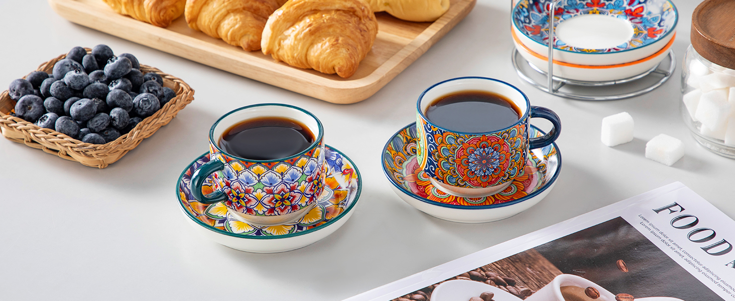 Набір чашок для еспресо Vancasso 4 шт., 150 мл SIMI: чашки з підставками та стійкою, керамічні, для капучино, еспресо, лате