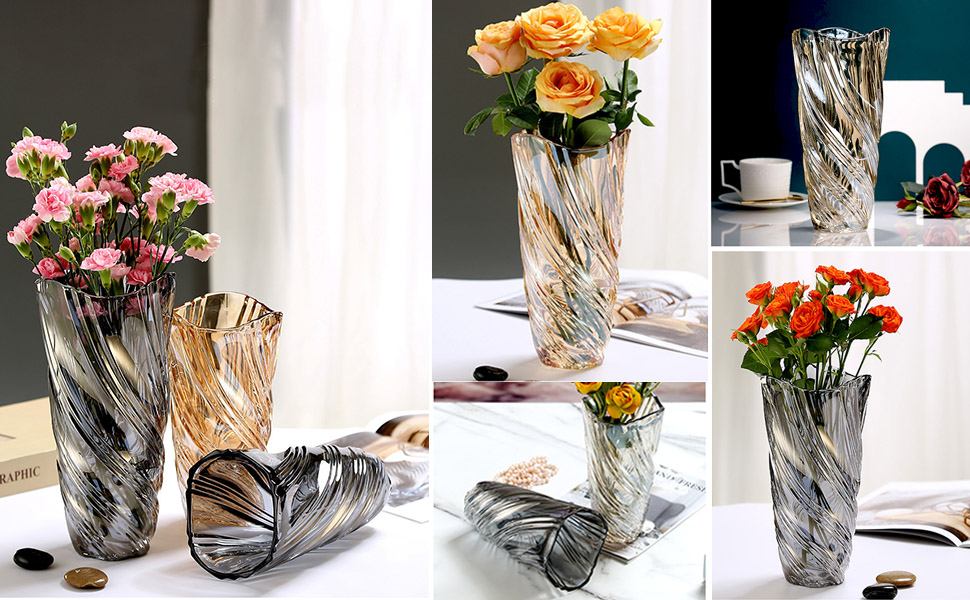 Скляна ваза Glas Blume, 24 см, сучасний мінімалістичний дизайн, ручної роботи. Ідеально для дому, офісу, декору та подарунків (сірий)