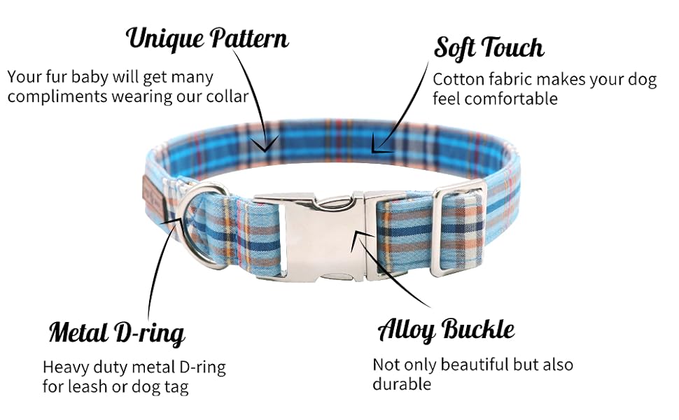 Нашийник для собак Lionet Paws з метеликом, бавовна, металевий замок, XL, 40-66 см, блакитний в клітинку