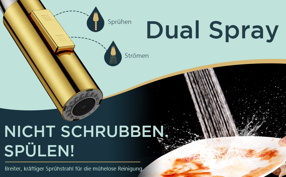 Кран кухонний FORIOUS, Чорний, з висувною лійкою, поворотний на 360°, з покриттям Gold