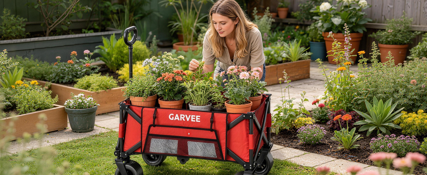 Візок-теліжка складний GarveeLife XXL 200L, 200 кг, гальма, колеса 20 см для пляжу, кемпінгу, саду, чорний