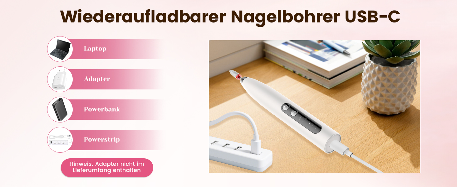 Електричний фрезер для нігтів DOCOCO з USB-C, для гелю та акрилу, манікюрний набір