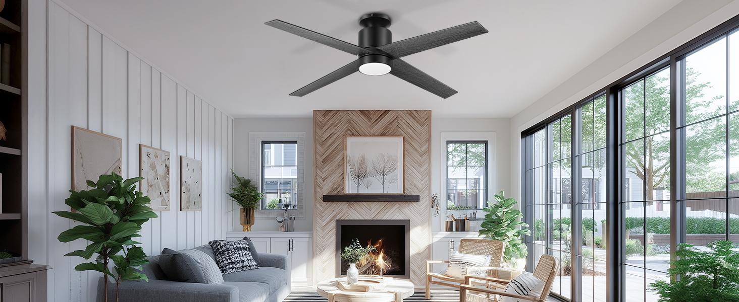 Стеляний вентилятор Ohniyou з підсвіткою та пультом керування – 96,5 см (38 дюймів). Тихий, регульований, для спальні, тераси, внутрішнього/зовнішнього використання (Чорний, сучасний)