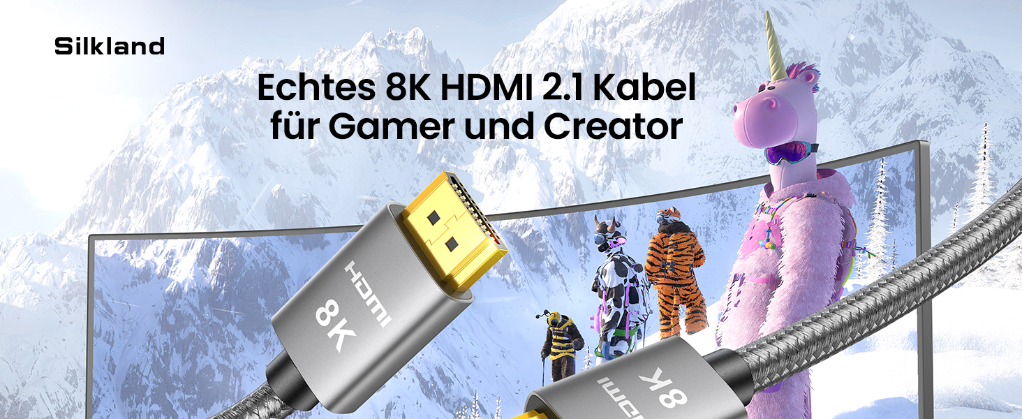 Кабель HDMI 8K Silkland 2.1 з підтримкою eARC - Сертифікований для PS5, Fire TV, HDTV, Laptop (10 метрів)