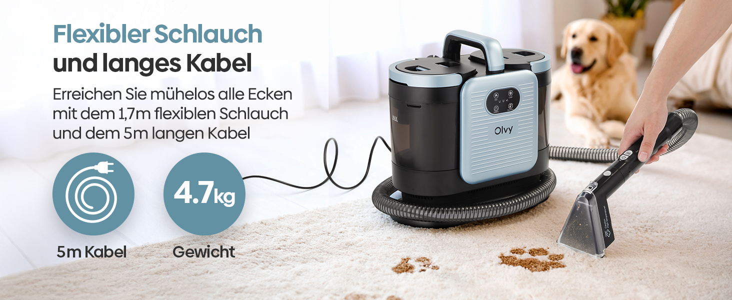 Olvy Teppichreiniger PRO: професійний пароочисник для килимів, диванів та матраців – 1650W, з миючим засобом