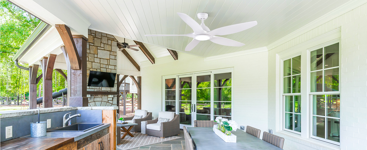 Стеляний вентилятор Newday 153 см, білий з підсвіткою та пультом керування. Безшумний вентилятор-лампа з 5 лопатями, DC мотор, реверсивний, з функцією пам'яті та плавним регулюванням яскравості світла.