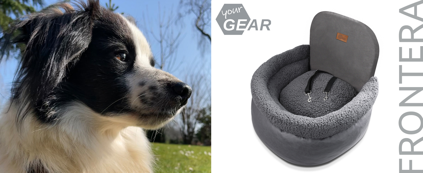 GEAR Frontera: безпечний авто-кошик для собак з регульованими повідцями та ортопедичною тканиною Тедді для передніх та задніх сидінь