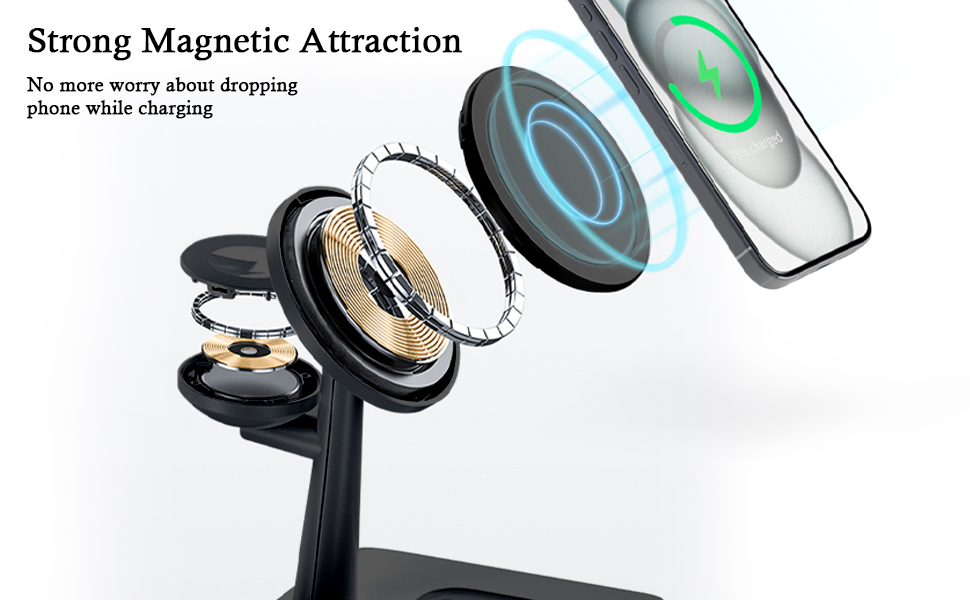 Бездротовий зарядний пристрій 4-в-1 з підсвічуванням та USB-портом для Apple iPhone, iWatch, AirPods (Чорний)