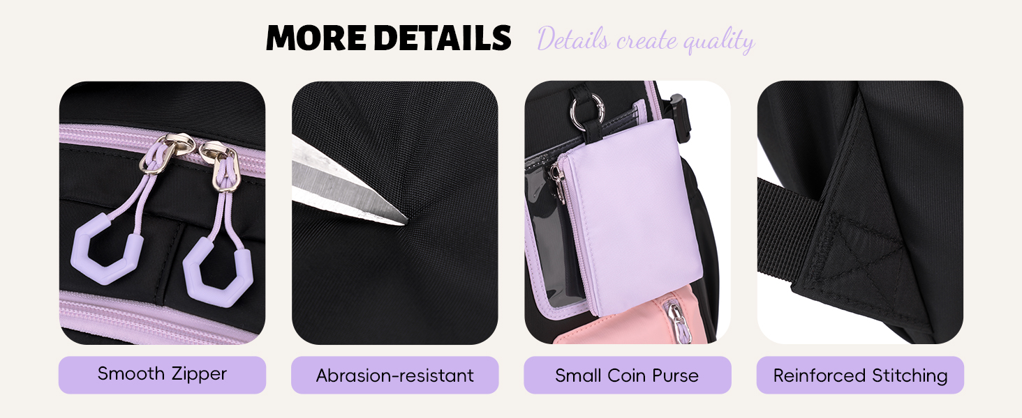 Шкільний рюкзак Tanou для дівчаток: великий, з тканини Oxford, з багатьма відділеннями, чорно-фіолетовий