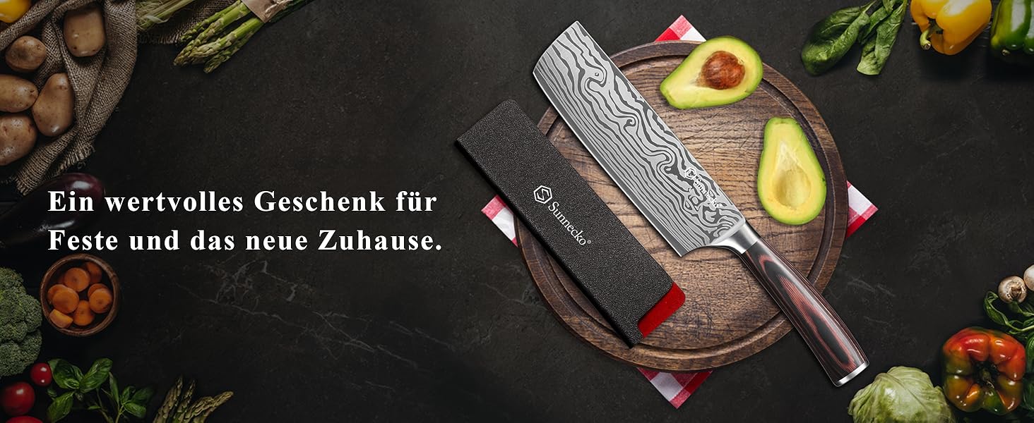 Японський ніж Sunnecko Santoku 17см - професійний кухонний ніж для приготування їжі (7 дюймів)