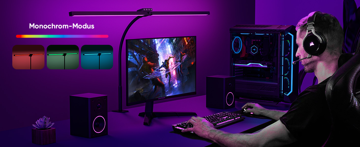 LED лампа для столу Doppelkopf з RGB, регулюванням яскравості 24W, з пультом дистанційного керування, кріпиться за допомогою затискача, денне світло, безступеневе регулювання, офісна лампа для дому та офісу (чорна)