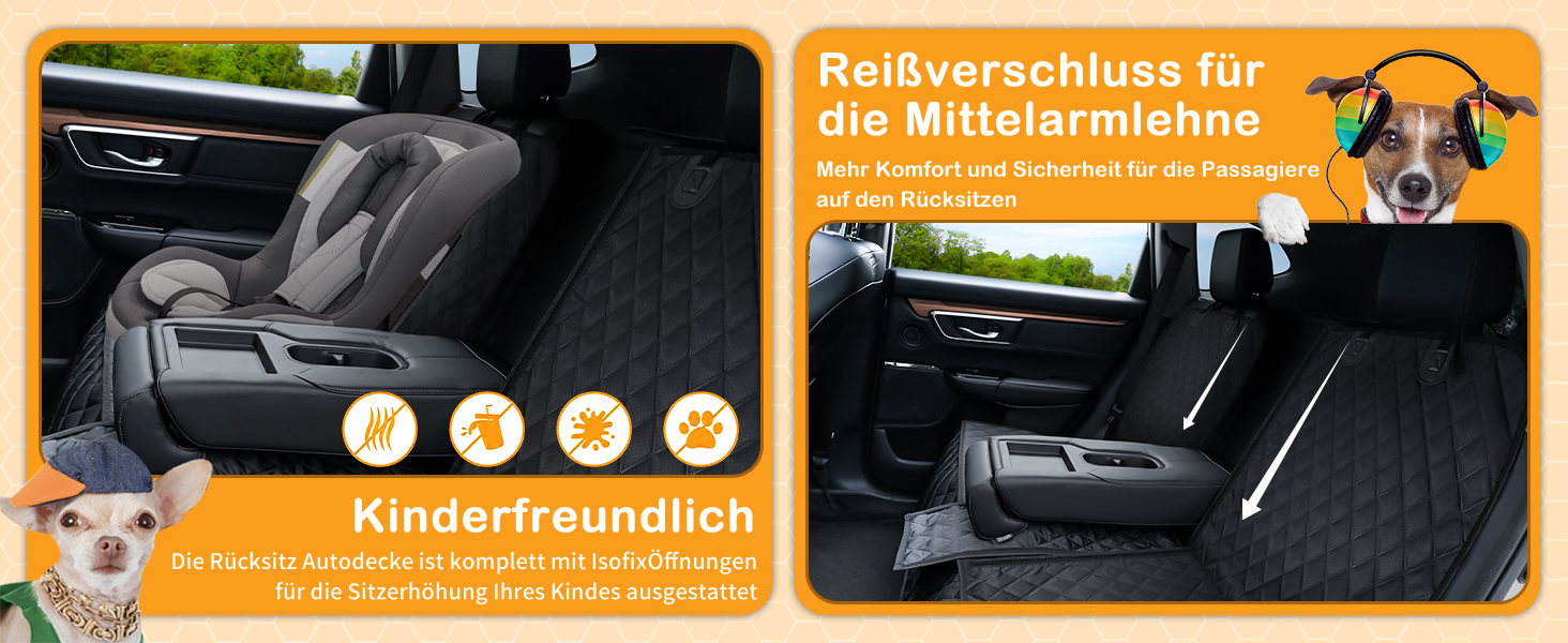 Захист для заднього сидіння автомобіля Angooni - водонепроникний, антиковзний, стійкий до подряпин, 135x120 см (з Isofix)