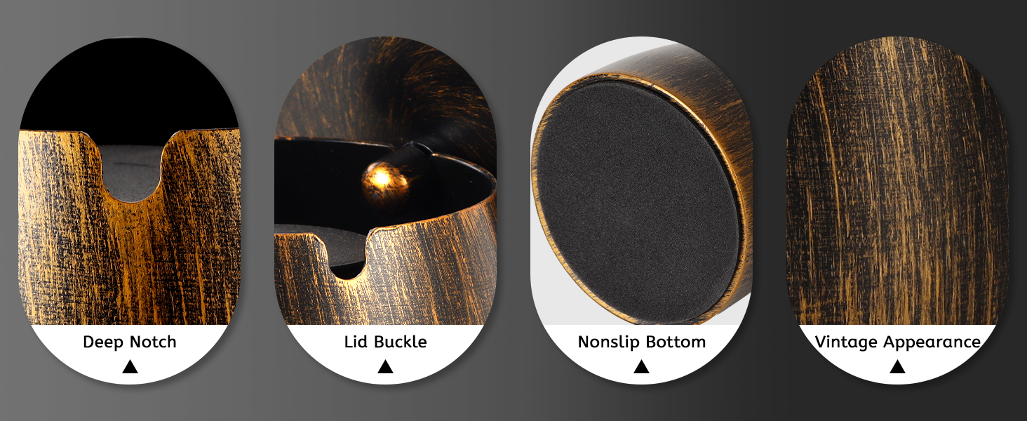 Набір ашеновічників для вулиці 2 шт., нержавіюча сталь, ретро дизайн, з кришкою, для внутрішнього та зовнішнього використання, вітрозахисний, з неслизьким дном, для саду, бару та балкону