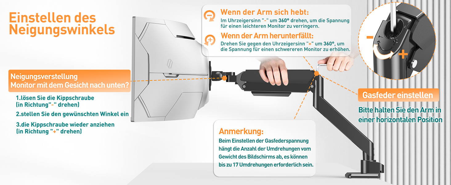 Кріплення для монітора ELIVED EV3227 для моніторів до 49 дюймів, вантажопідйомність до 20 кг, VESA 75/100 мм, газ-амортизатор, регульований нахил, поворот, оберт