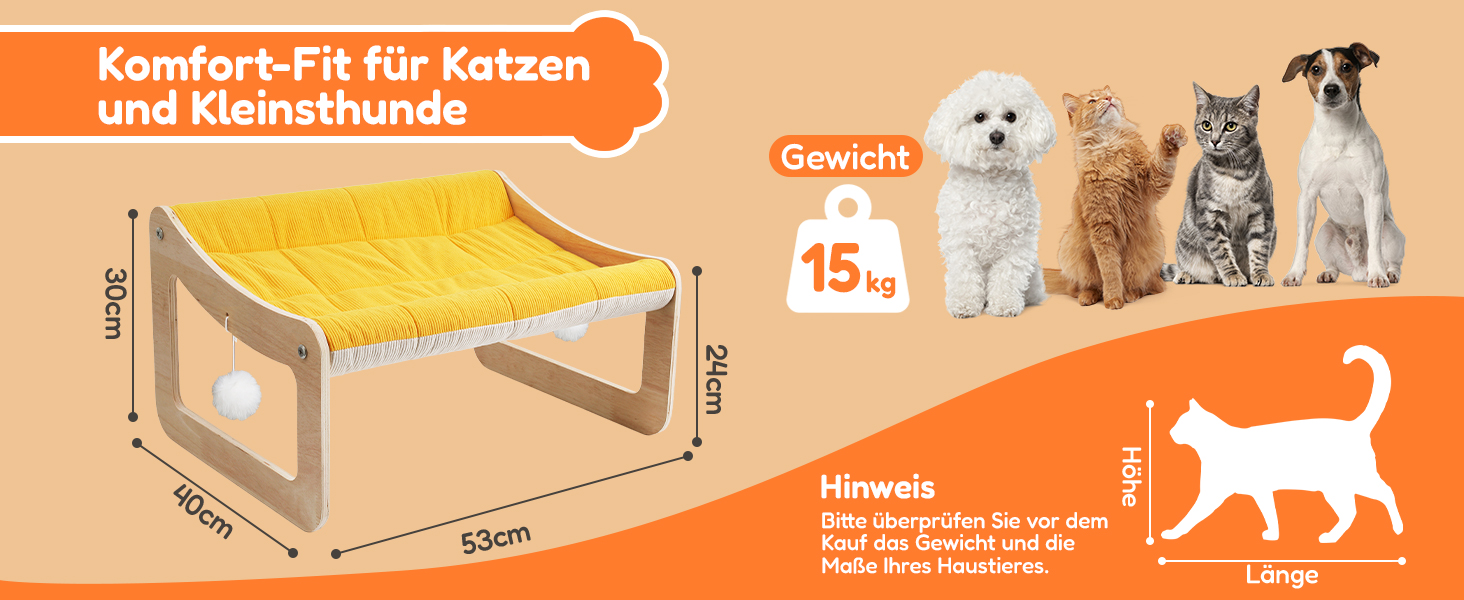 Крак-стійка для котів з великим ліжком Luxus, жовта | З міцного березового дерева, сизаль, 25 кг, біо-льон