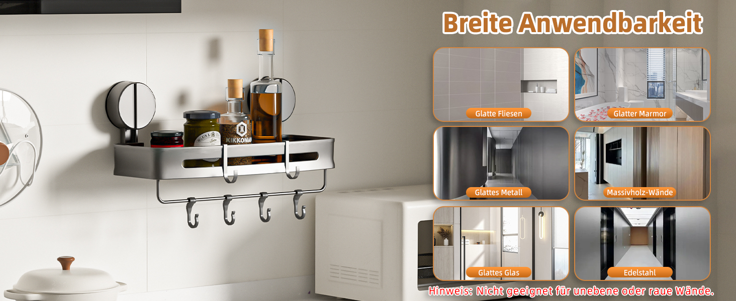 Поличка для душу на присоску без свердління, органайзер для ванної кімнати з алюмінію, сірого кольору, 20 кг, для ванної та кухні