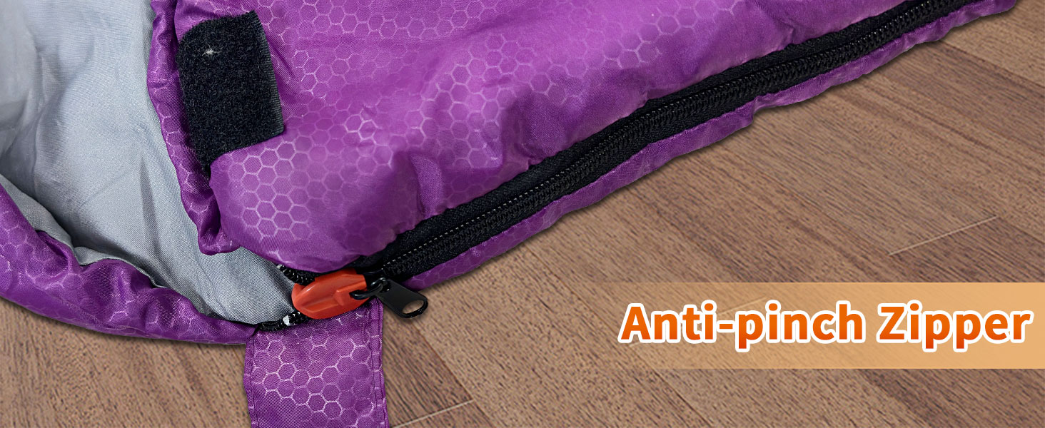 Спальний мішок Outdoor для дорослих, зимовий, машинного прання, водонепроникний, 3-4 сезони, з компресійним мішком, для кемпінгу, піших прогулянок, подорожей, 0℃-Комфорт, ліловий, 220x85CM