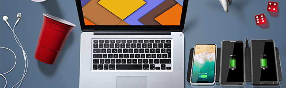 Бездротовий зарядний пристрій 3 в 1 Ladepad, 15W, для Apple iPhone 16/15/14/13/12/Pro/Max, AirPods, чорний (з адаптером)