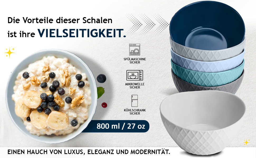 Набір мисок Miamio Palmanova (блакитний), 6 шт, 800 мл - сучасний дизайн, великий об'єм