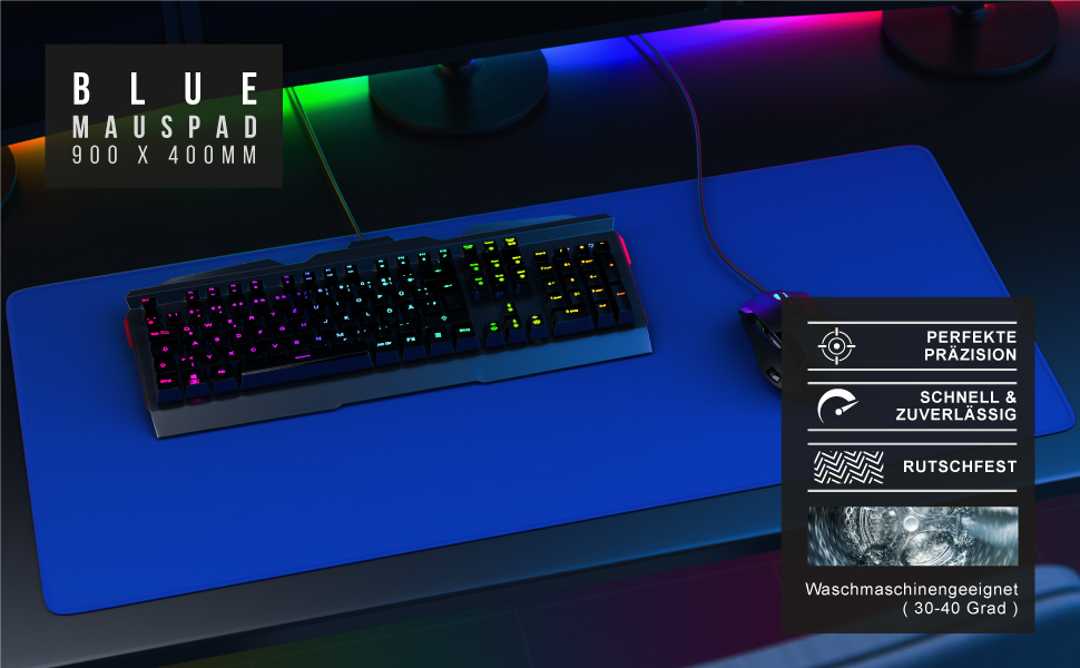 Килимок для миші TITANWOLF XXL 900 x 400mm - великий, для геймінгу, синій