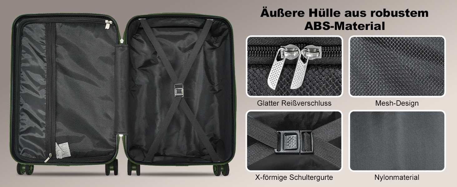 Набір валіз Joyway 6шт з жорстким корпусом, легкий, з 4 колесами та TSA-замком. Включає багатофункціональну сумку та косметичку. Колір: зелений