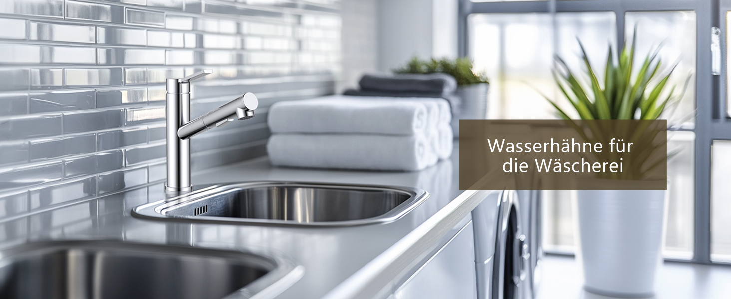 Змішувач кухонний DAYONE з висувною лійкою, нержавіюча сталь, 3 режими, 360° обертання, для кухонної мийки (15 см), матовий (хром, низький вигин-337)