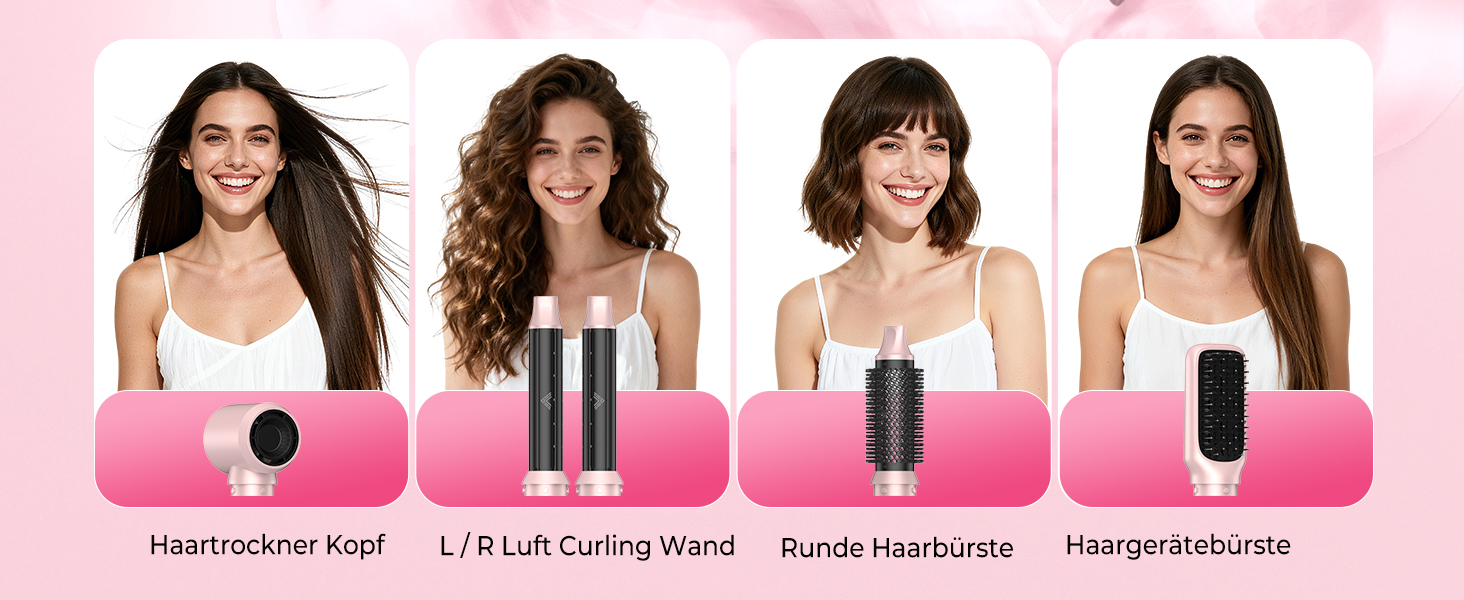 Мультистайлер для волосся 5 в 1 Atopskins Air Styler 1000W: фен-щітка, вирівнювач та плойка для сушіння, завивки та гладкого волосся, колір Creamrosa