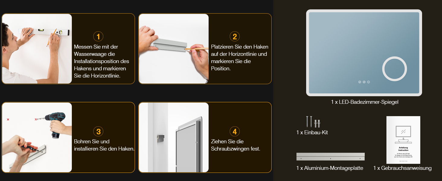 Дзеркало для ванної кімнати з підсвічуванням 80x60 см, 3 кольори, регулювання яскравості, протитуманне покриття, 3x збільшення, розетка для гоління, IP44, для горизонтального/вертикального монтажу