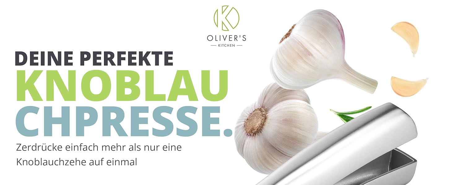 Преміум-прес для часнику Oliver's Kitchen® - зручний та легко миється - подрібнює часник та імбир без лушпиння - міцний та довговічний (сріблястий)