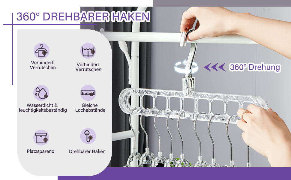 Набір з 5 компактних вішалок Cooltto 9-в-1: обертання 360°, антиковзаючі, з PET, для подорожей, органайзер для шафи, прозорі