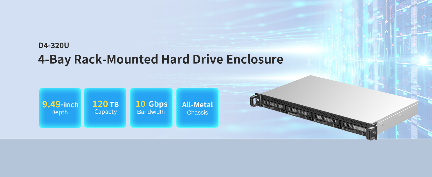 TERRAMASTER D4-320U: 4-слотове HDD корпус для монтажу в стійку з USB 3.2 Gen2 та 10 Gbit/s інтерфейсом, Hot-Swap, Plug-and-Play (без жорсткого диска)