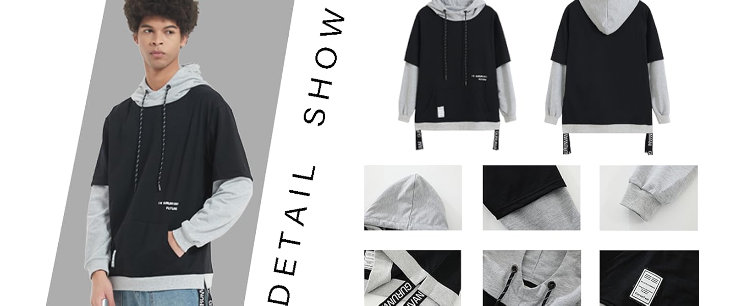 Худі чоловіче GURUNVANI з па́тчворком, чорний, розмір S