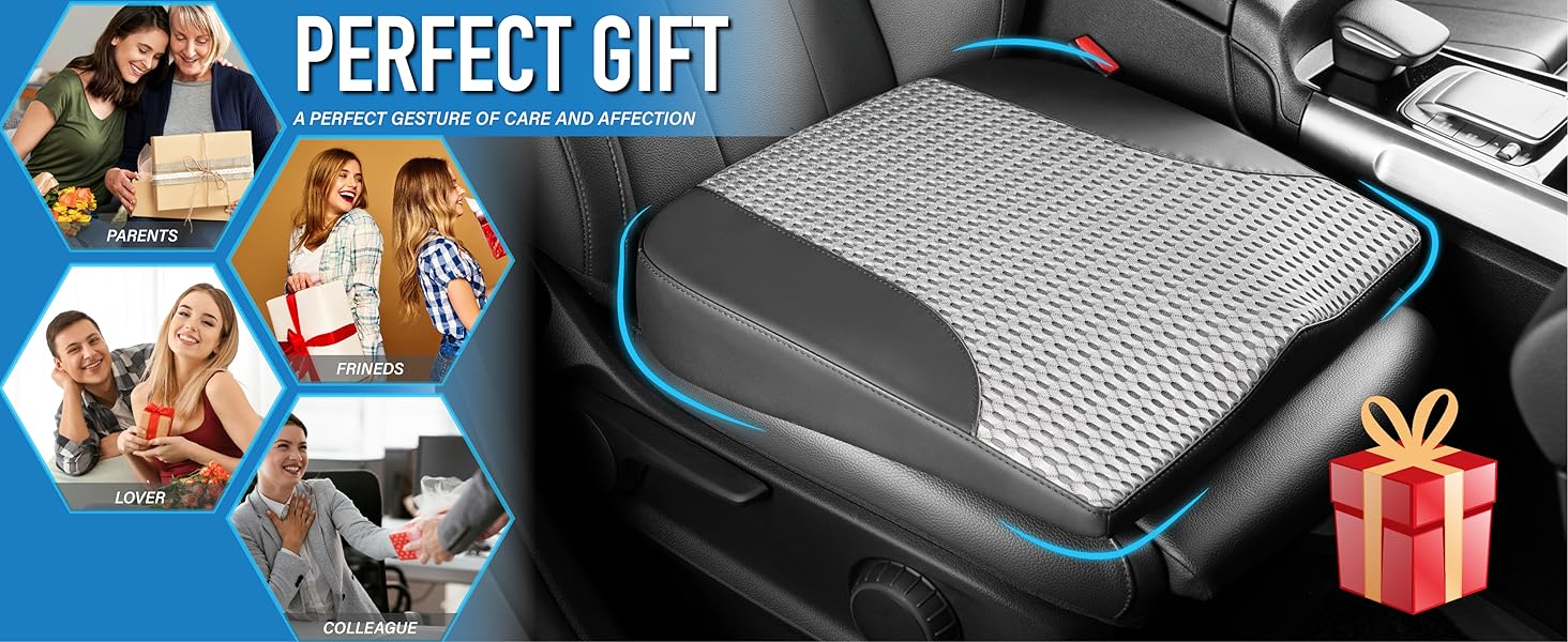 Подушка для сидіння в авто з Memory Foam: Комфорт, підтримка спини, для лікування ішіасу та болю в куприку. Підходить для авто, вантажівки, офісу, інвалідного візка. Шкіра та сітка 4D (Чорний & Сірий)