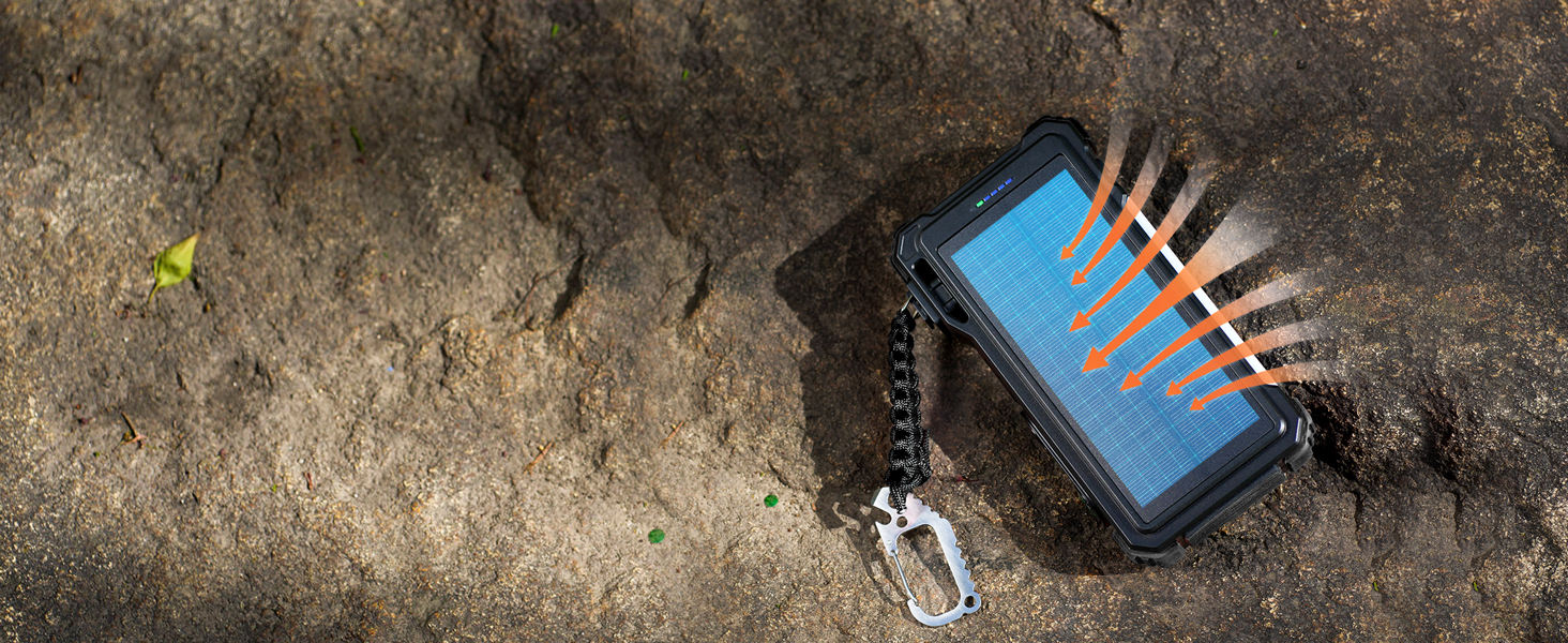 Портативний зарядний акумулятор BLAVOR Solar 20000mAh з кабелем, 20W, сонячний, USB-C, для телефонів та Apple Watch, з ліхтариком та карабіном, оранжевий