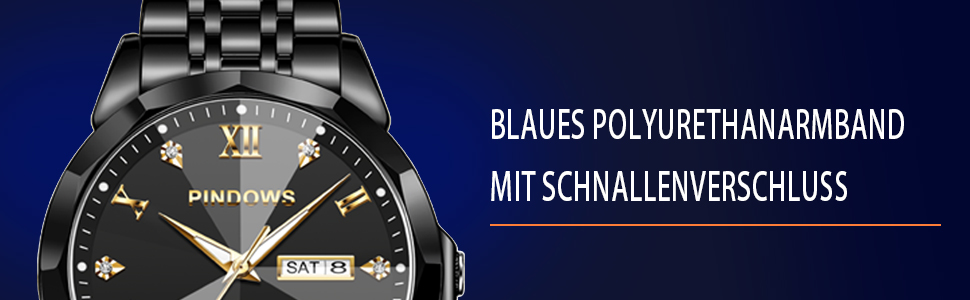 Годинник чоловічий PINDOWS Luxus Quarz аналоговий з датою та великим циферблатом, водостійкий, модний, бізнес-стиль. Елегантний двоколірний годинник з нержавіючої сталі з підсвічуванням календаря De650n1: Чорний