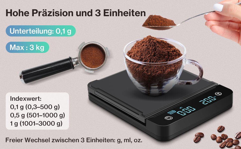 Цифрова кавова вага Cadrim з таймером, 0,1г/3 кг, електронна кухонна вага для еспресо, багатофункціональна вага для продуктів, функція тарування