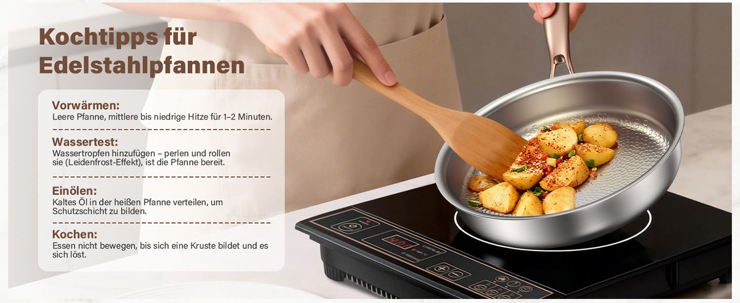 Пательня сталева 28 см Titan, не покрита, індукційна, з ручкою з рожевого золота, 18/10, для всіх типів плит та посудомийки, без PTFE/PFOA