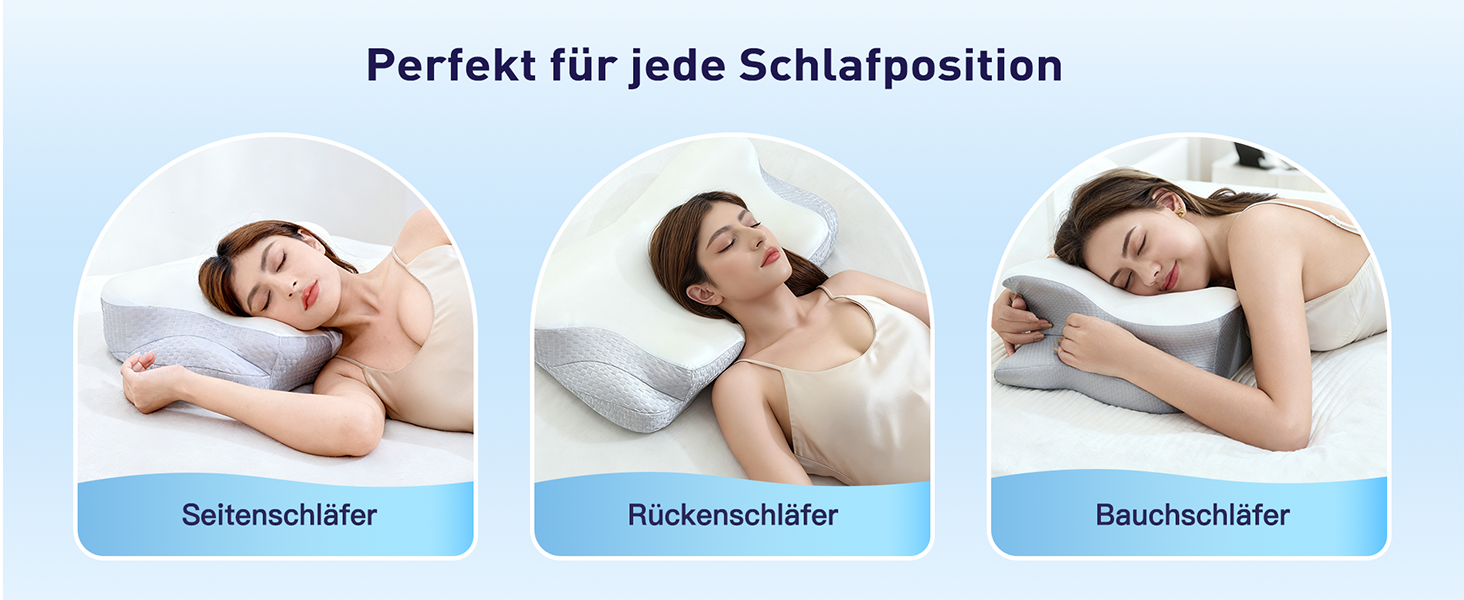 Подушка для шиї Fwoueot з піною з пам'яті, ортопедична, для сну на боці, спині та животі, блакитна