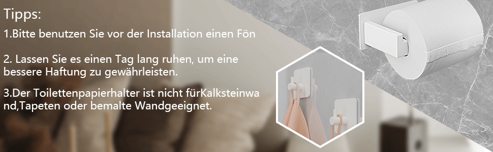 Тримач для туалетного паперу Aikzik, настінний без свердління, зі сталевим кронштейном та клейкими гаками, білий комплект для ванної кімнати