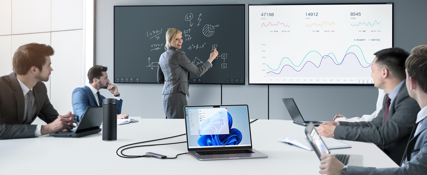 Док-станція Newmight 7-в-1 USB-C з двома HDMI, 3 USB 3.0, 100W PD, для Dell, HP, iPhone 15 Series