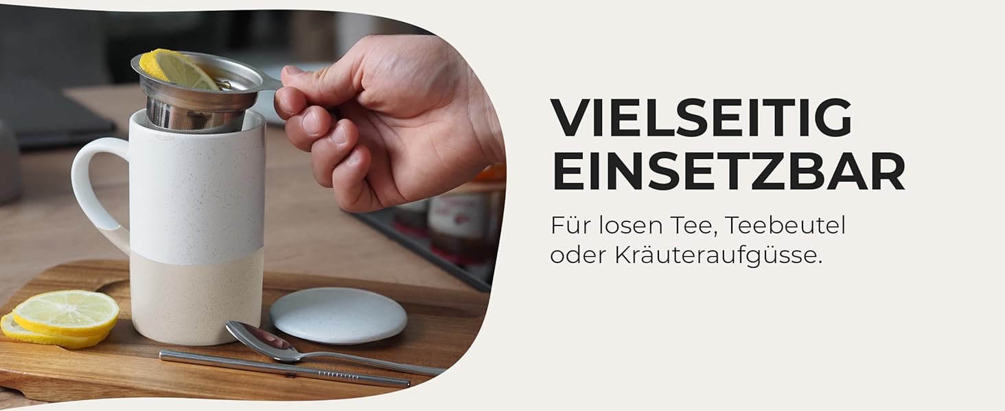Набір чайних чашок Miamio 2 x 500 мл з кришкою та ситом, з чайним ситечком та ложкою, для заварювання листового чаю, подарунок для жінок, сумісний з мікрохвильовою піччю та посудомийною машиною (сірий)