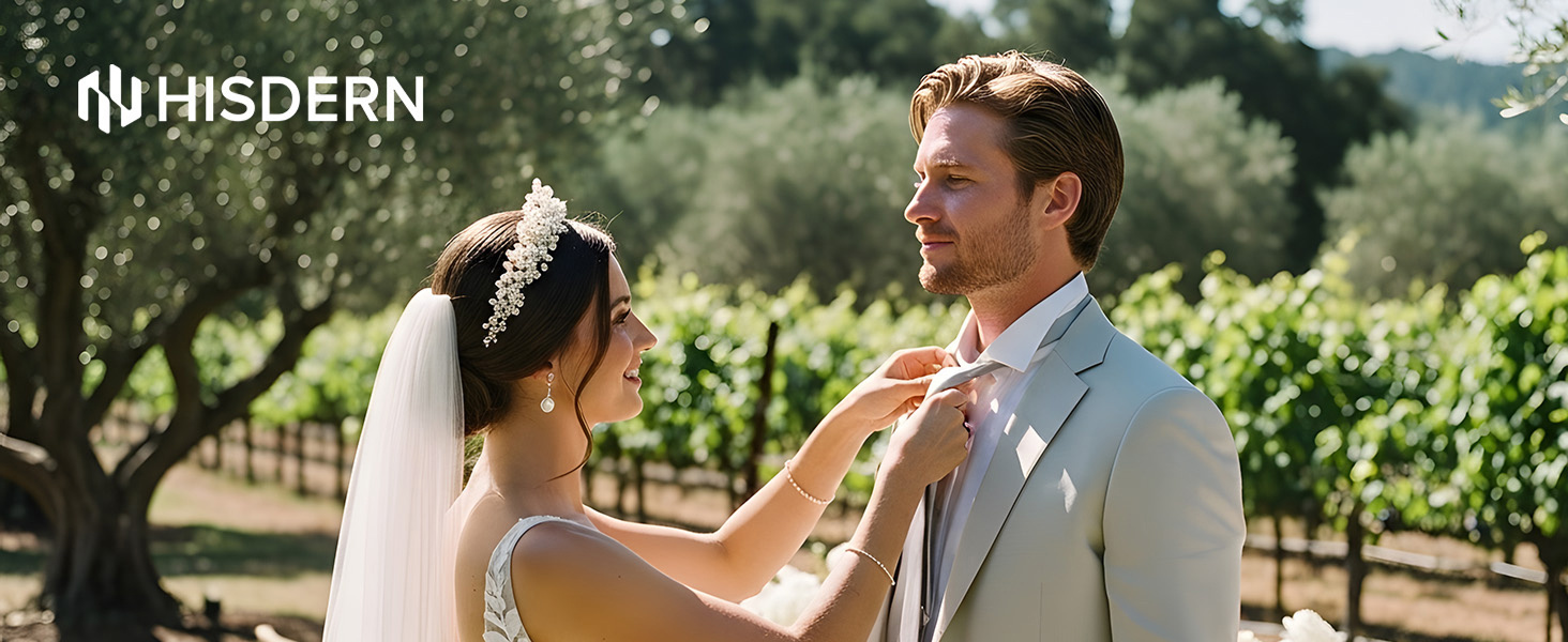 Комплект краватка, хустинка та запонки Hisdern Salbei Grün для чоловіків на весілля