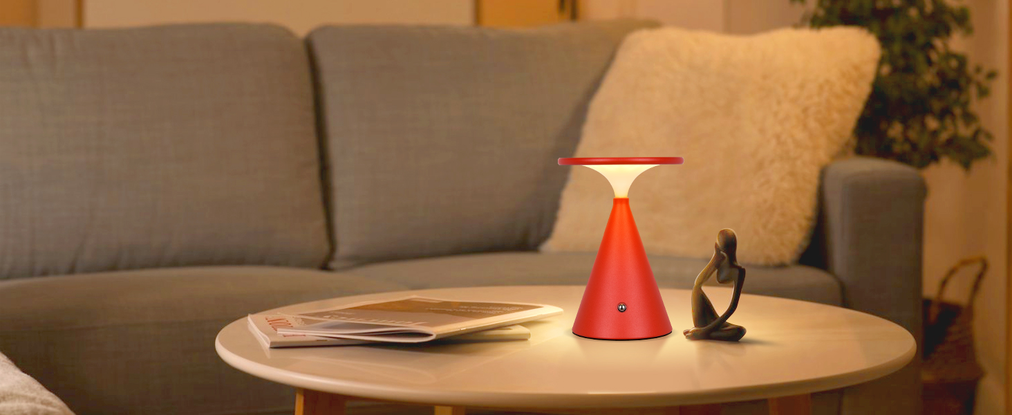 Настільна LED лампа акумуляторна бездротова, 4000mAh, димується, сенсорна, 3 кольори, для дому та вулиці, 2 в упаковці (Червона)